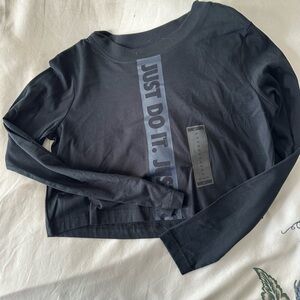 Nike Women's Black Long Sleeve Tee with Vertical Slogan